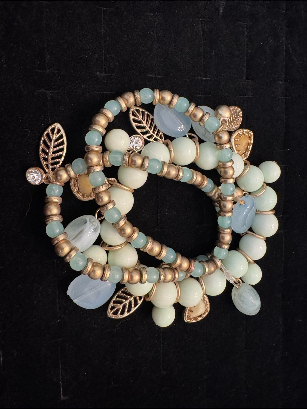 Gold-Tone and Palet Aqua Beaded Bracelet Set